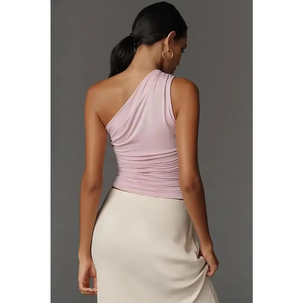 NWT Anthropologie Lilac Fitted One Shoulder Ruched Top- Size Medium - Picture 5 of 9